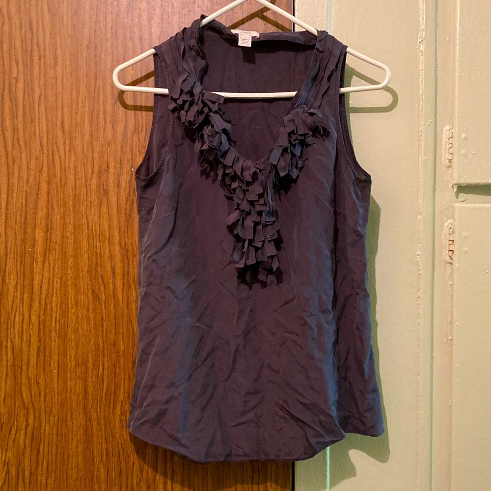 J.Crew 100% Silk Shredded Tassel Like V-Neck Tank Top Blouse Size Small Grey.